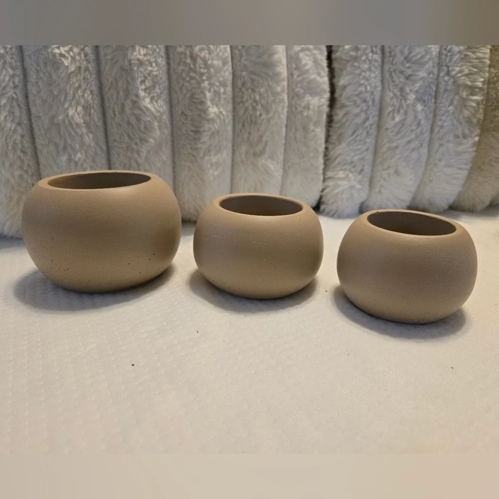 Set of 3 Small Round Ceramic Vase Holder Rustic Cottage Decor